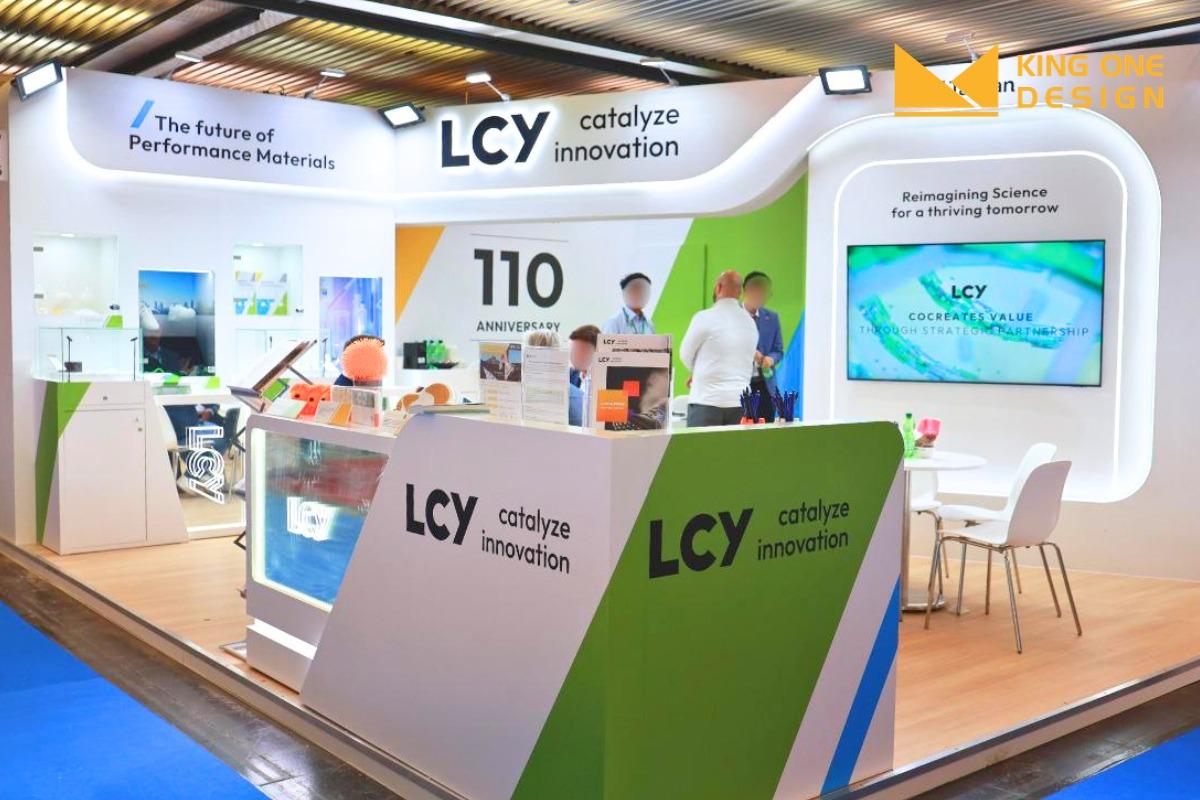 double-sided booth, LCY Group , corner booth, Corner exhibition stand,  booth design, K Show 2025 , King One Design, exhibition booth design