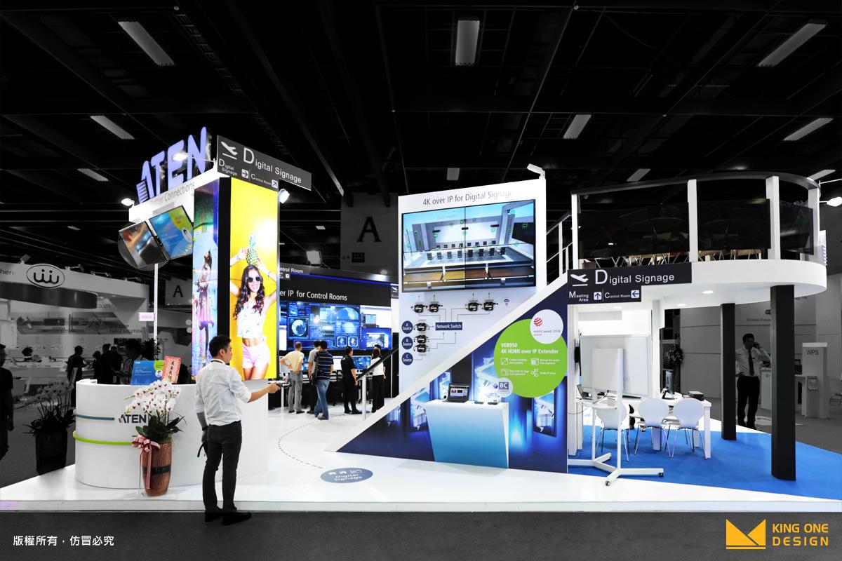 multi-storey booth, boothdesign, doubledeckbooth, ATEN, booth design, hongzheng automatic technology, KingOneDesign